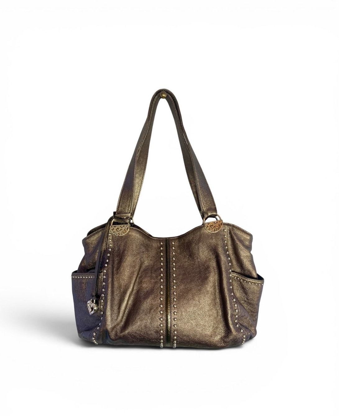 Brighton Andie Pretty Tough Shoulder Bag, Bronze Leather, Silver Studs Boho Bag